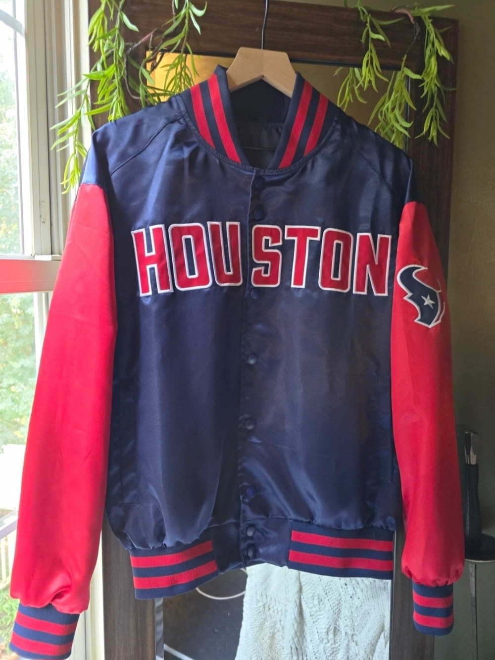 Houston Texans Satin Bomber Jacket Small Navy Red NFL Football